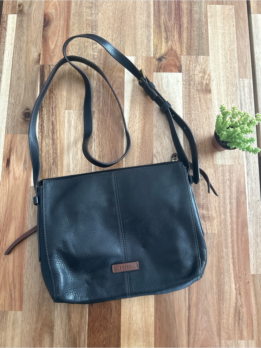 Y2K Fossil Black Leather Crossbody Bag